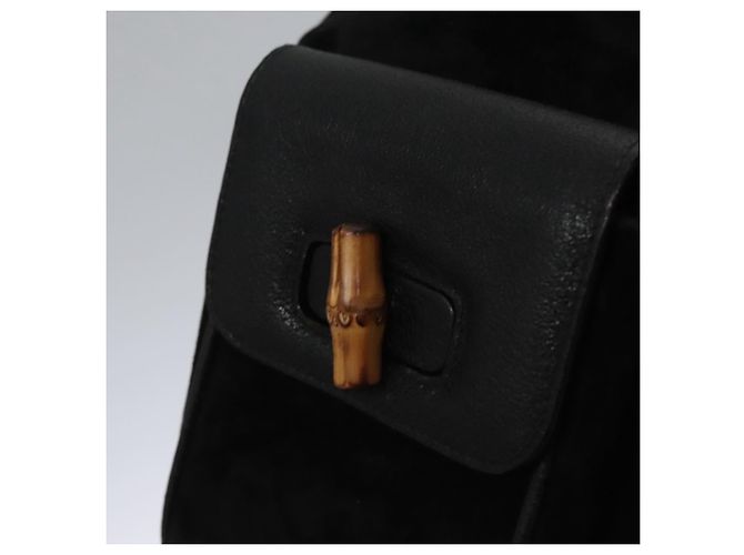 Bamboo Mochila GUCCI em couro camurça preto e dourado 003 58 0016 Auth nb007 - vista 23