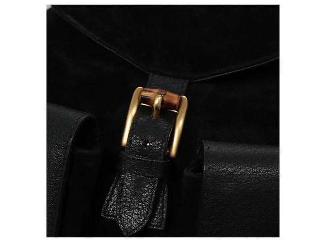 Bamboo Mochila GUCCI em couro camurça preto e dourado 003 58 0016 Auth nb007 - vista 24