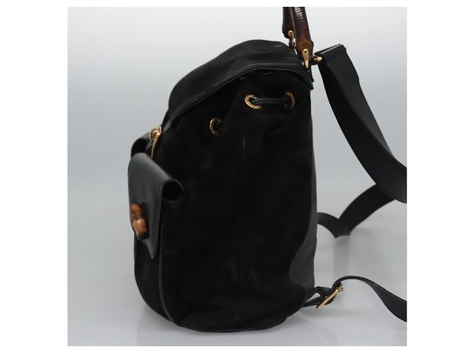 Bamboo Mochila GUCCI em couro camurça preto e dourado 003 58 0016 Auth nb007 - vista 3