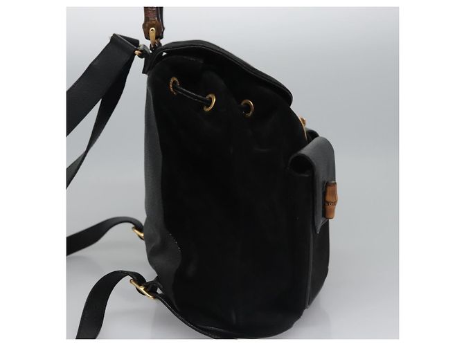 Bamboo Mochila GUCCI em couro camurça preto e dourado 003 58 0016 Auth nb007 - vista 4