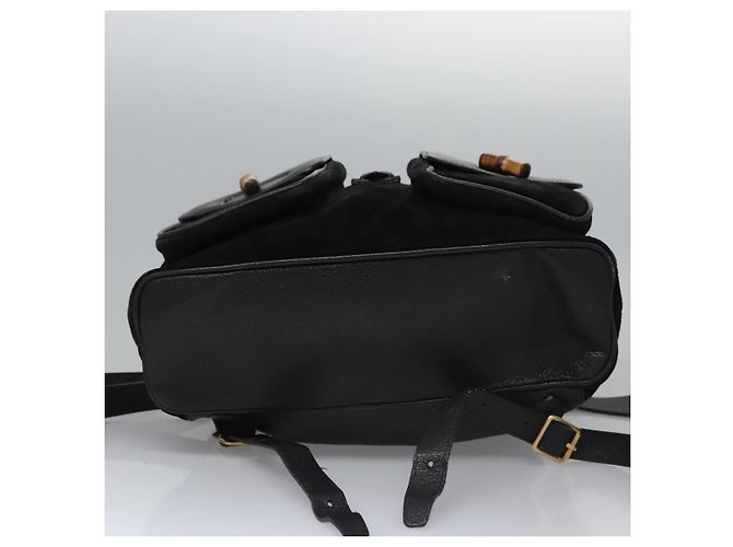 Bamboo Mochila GUCCI em couro camurça preto e dourado 003 58 0016 Auth nb007 - vista 5