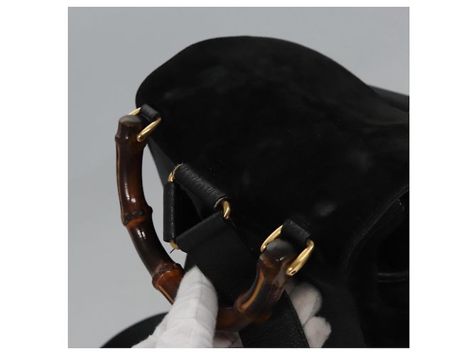 Bamboo Mochila GUCCI em couro camurça preto e dourado 003 58 0016 Auth nb007 - vista 6
