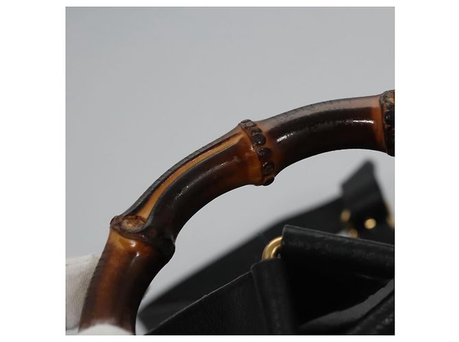 Bamboo Mochila GUCCI em couro camurça preto e dourado 003 58 0016 Auth nb007 - vista 8