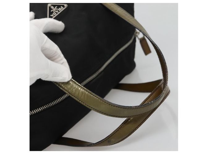 PRADA Borsa a mano in nylon nero argento autentica IN024 - vista 7