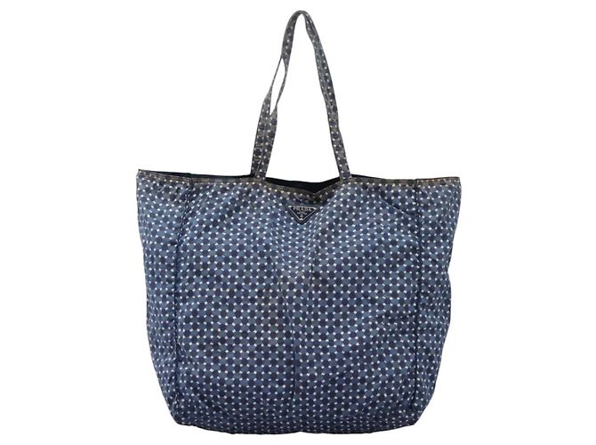 Borsa Tote PRADA in nylon blu Auth nb209 - vista 13