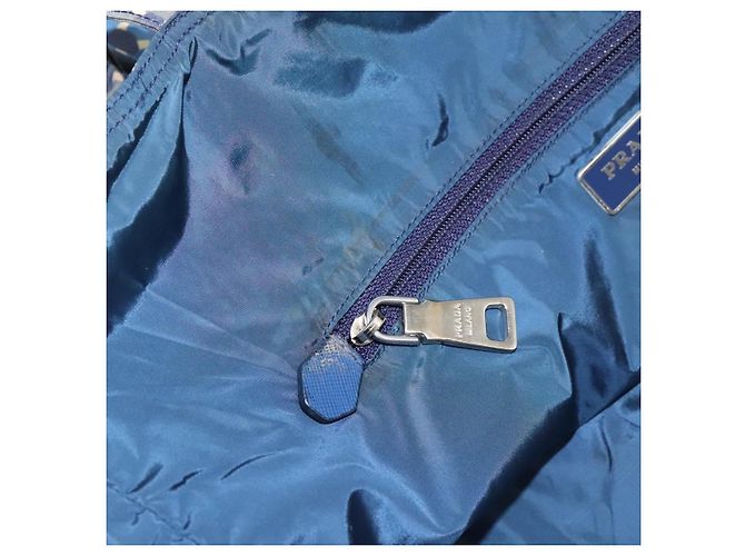 Borsa Tote PRADA in nylon blu Auth nb209 - vista 20