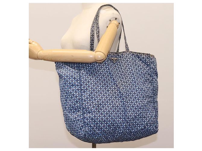 Borsa Tote PRADA in nylon blu Auth nb209 - vista 22