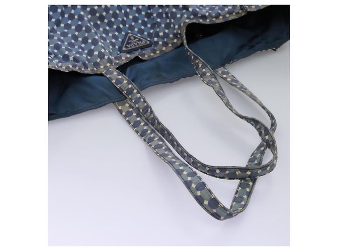 Borsa Tote PRADA in nylon blu Auth nb209 - vista 7