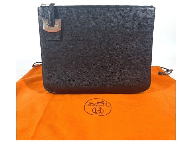 Hermès Borsa clutch in pelle Epsom nera Hermes Nero - vista 15