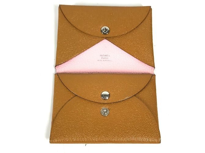 Hermès Hermes Bi-fold Bicolor Calvi Duo Verso Coin Purse Pink Beige - view 7