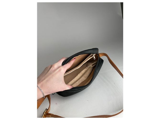 Vintage Courreges Paris Leder Umhängetasche schwarz braun - Ansicht 13