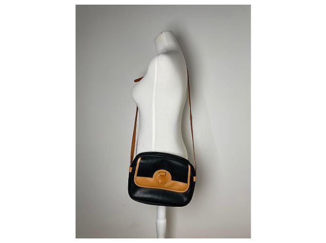 Vintage Courreges Paris Leder Umhängetasche schwarz braun - Ansicht 14