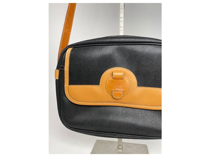 Vintage Courreges Paris Leder Umhängetasche schwarz braun - Ansicht 15