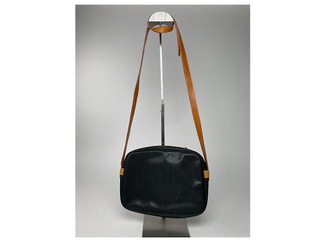 Vintage Courreges Paris Leder Umhängetasche schwarz braun - Ansicht 2