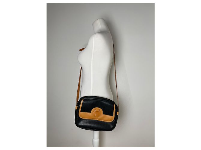 Vintage Courreges Paris Leder Umhängetasche schwarz braun - Ansicht 4