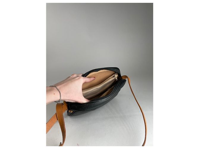 Vintage Courreges Paris Leder Umhängetasche schwarz braun - Ansicht 5