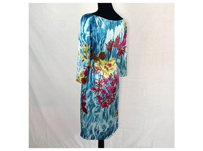 Frühlingskleid aus Seide mit Blumen Christian Lacroix Blau Mehrfarben - Ansicht 2