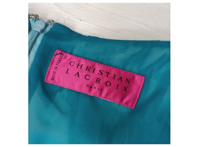 Frühlingskleid aus Seide mit Blumen Christian Lacroix Blau Mehrfarben - Ansicht 3