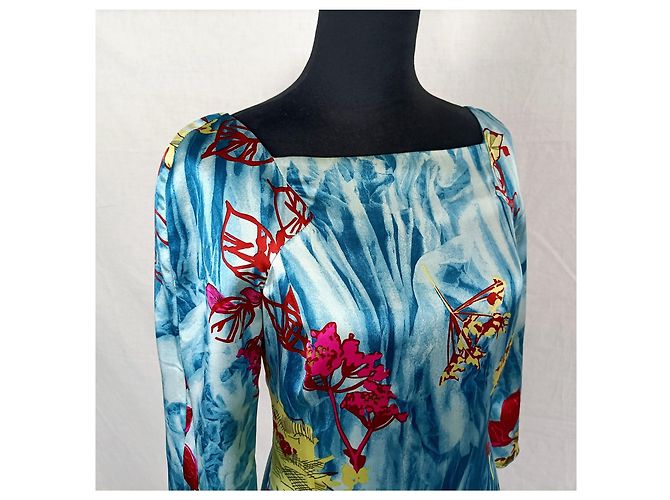 Frühlingskleid aus Seide mit Blumen Christian Lacroix Blau Mehrfarben - Ansicht 4
