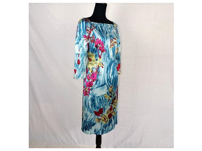 Frühlingskleid aus Seide mit Blumen Christian Lacroix Blau Mehrfarben - Ansicht 5