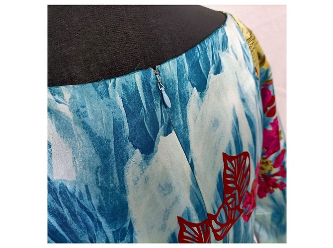 Frühlingskleid aus Seide mit Blumen Christian Lacroix Blau Mehrfarben - Ansicht 6