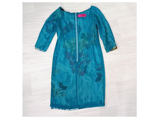 Frühlingskleid aus Seide mit Blumen Christian Lacroix Blau Mehrfarben - Ansicht 7