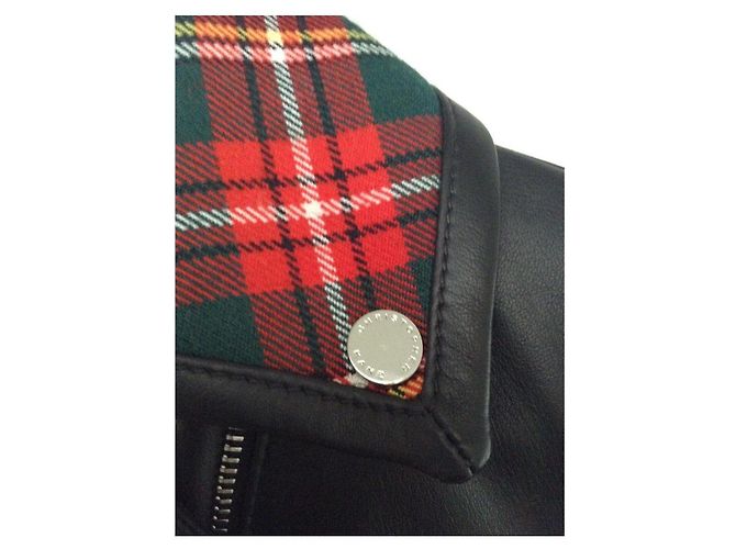 Christopher Kane Lederjacke Schwarz mit Tartan Kragen Biker Jacke Mehrfarben - Ansicht 11