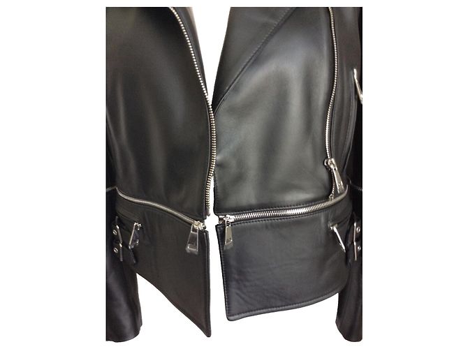 Christopher Kane Lederjacke Schwarz mit Tartan Kragen Biker Jacke Mehrfarben - Ansicht 17