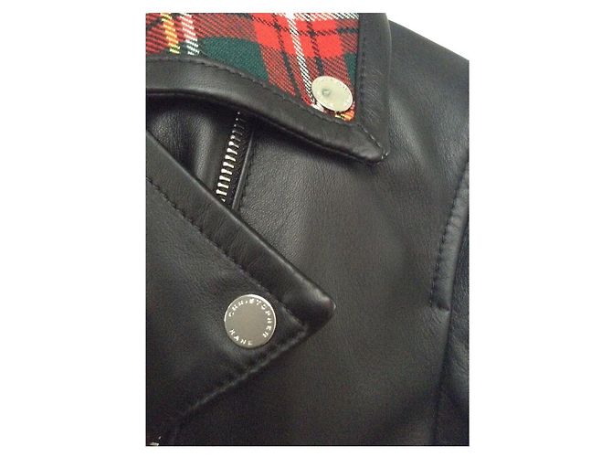 Christopher Kane Lederjacke Schwarz mit Tartan Kragen Biker Jacke Mehrfarben - Ansicht 7