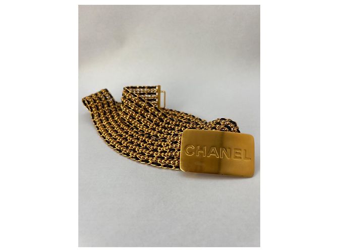 Cintura Chanel a catena in metallo dorato e pelle di agnello nera Nero Gold hardware - vista 2