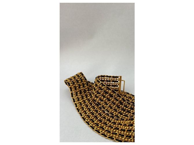 Cintura Chanel a catena in metallo dorato e pelle di agnello nera Nero Gold hardware - vista 4