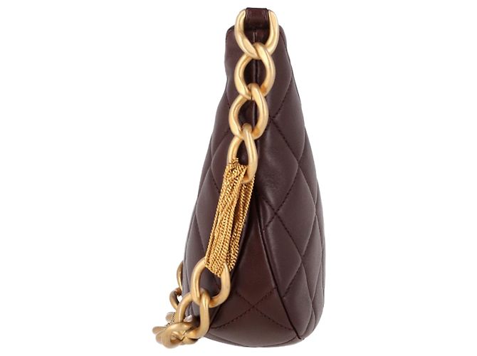 Timeless Bolsa hobo Chanel CC em couro marrom com corrente mista acolchoada Vermelho - vista 2