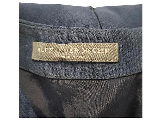Abito midi con scollo a V Alexander Mcqueen in acetato blu navy - vista 3