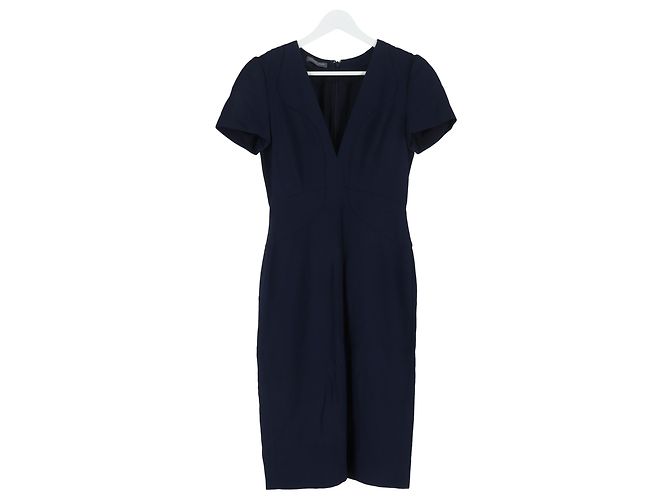Abito midi con scollo a V Alexander Mcqueen in acetato blu navy - vista 4