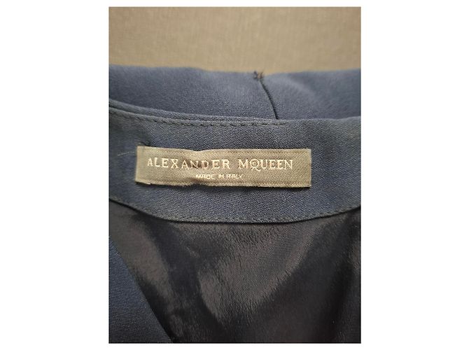 Abito midi con scollo a V Alexander Mcqueen in acetato blu navy - vista 6