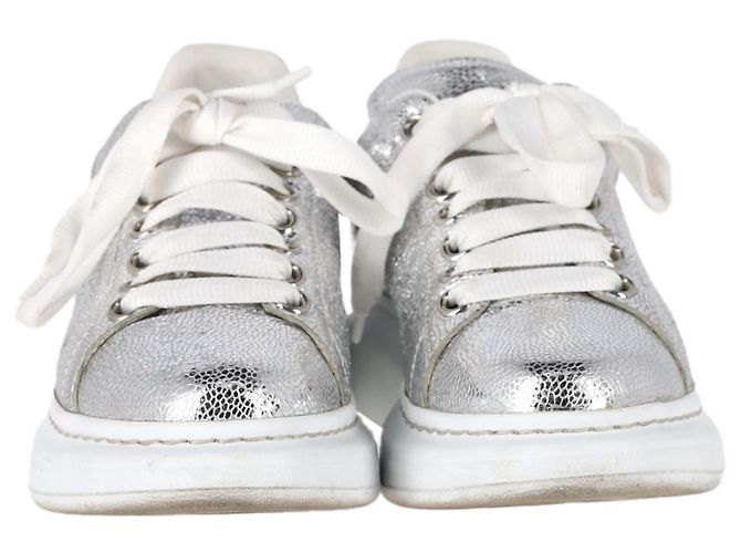 Sneakers Oversized Alexander Mcqueen in pelle metallica argento Metallico - vista 3