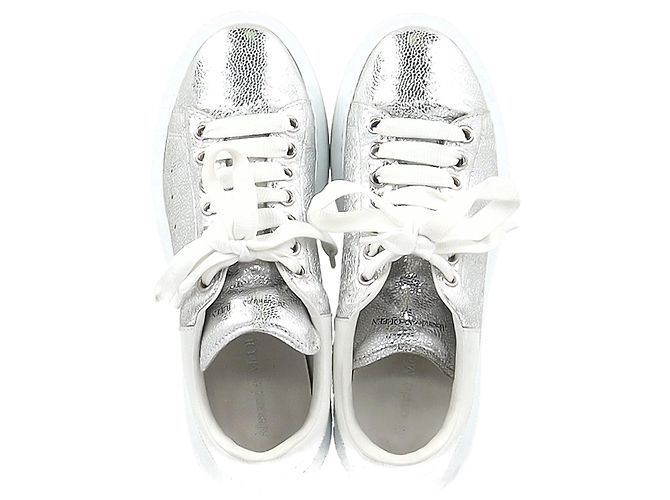 Sneakers Oversized Alexander Mcqueen in pelle metallica argento Metallico - vista 4