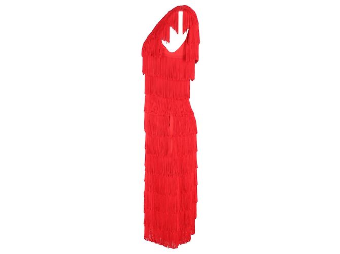Stella Mc Cartney Vestido midi com franjas Emma Stella McCartney em poliéster vermelho - vista 2