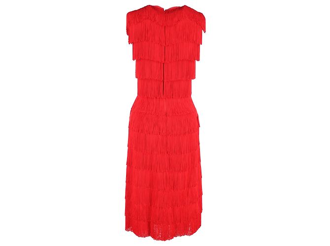 Stella Mc Cartney Vestido midi com franjas Emma Stella McCartney em poliéster vermelho - vista 3