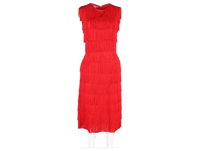 Stella Mc Cartney Vestido midi com franjas Emma Stella McCartney em poliéster vermelho - vista 4