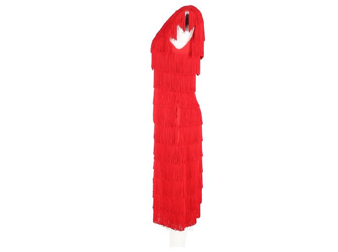 Stella Mc Cartney Vestido midi com franjas Emma Stella McCartney em poliéster vermelho - vista 5