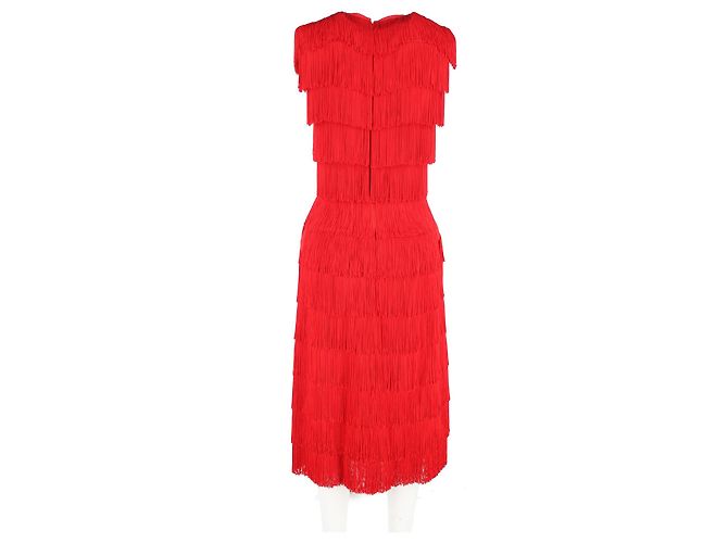 Stella Mc Cartney Vestido midi com franjas Emma Stella McCartney em poliéster vermelho - vista 6