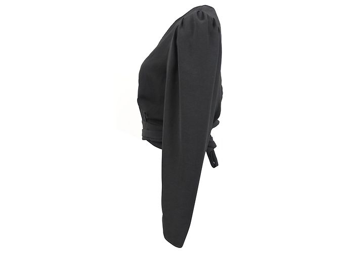 Ba&Sh Oxane plissiertes Wickel-Crop-Top aus schwarzem Polyester - Ansicht 2