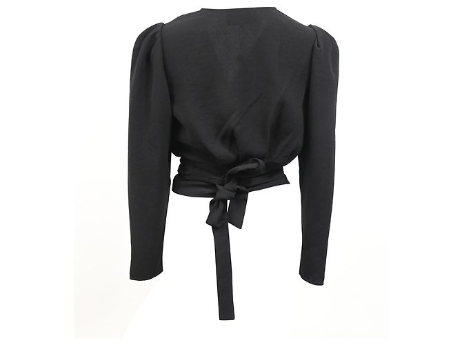 Ba&Sh Oxane plissiertes Wickel-Crop-Top aus schwarzem Polyester - Ansicht 3