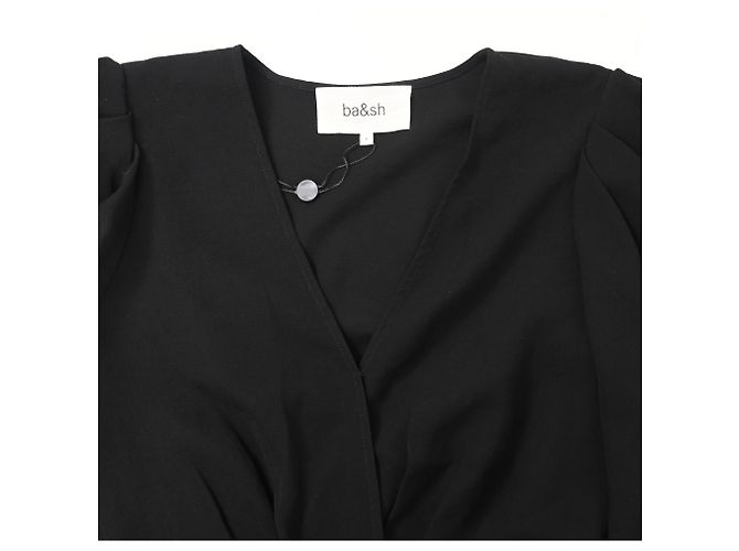 Ba&Sh Oxane plissiertes Wickel-Crop-Top aus schwarzem Polyester - Ansicht 4