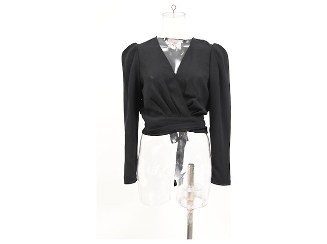 Ba&Sh Oxane plissiertes Wickel-Crop-Top aus schwarzem Polyester - Ansicht 6