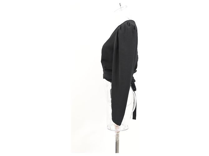 Ba&Sh Oxane plissiertes Wickel-Crop-Top aus schwarzem Polyester - Ansicht 7