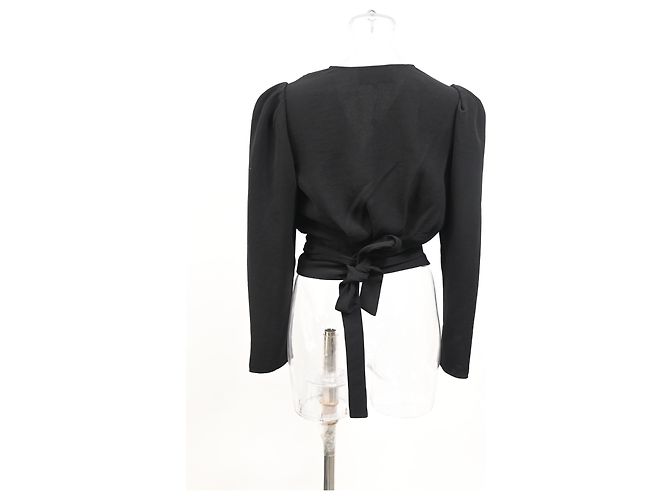Ba&Sh Oxane plissiertes Wickel-Crop-Top aus schwarzem Polyester - Ansicht 8