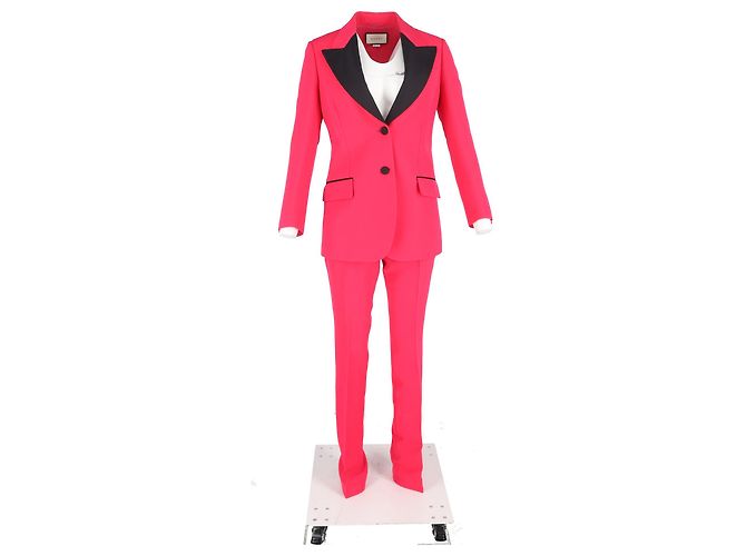 Set giacca e pantaloni in lana rosa con revers a contrasto Gucci - vista 4