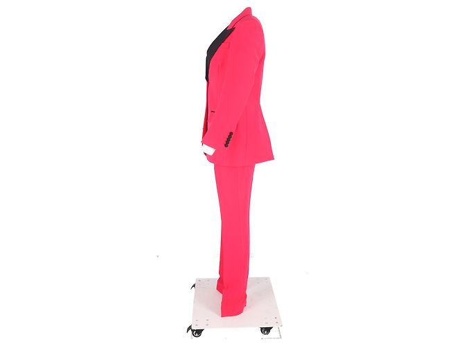 Set giacca e pantaloni in lana rosa con revers a contrasto Gucci - vista 5